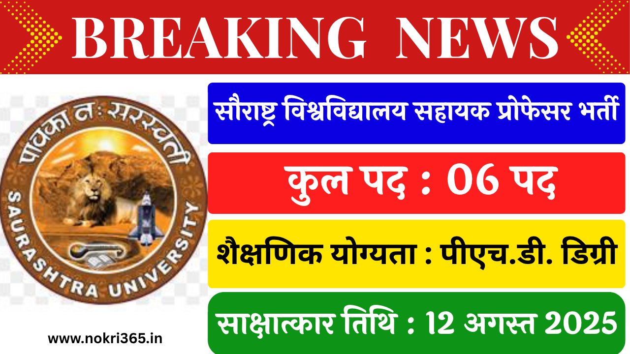 Saurashtra University Assistant Professor Recruitment 2025