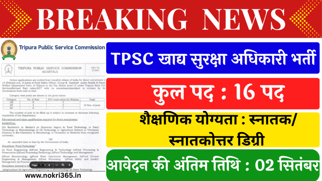 TPSC Food Safety Officer Recruitment 2025